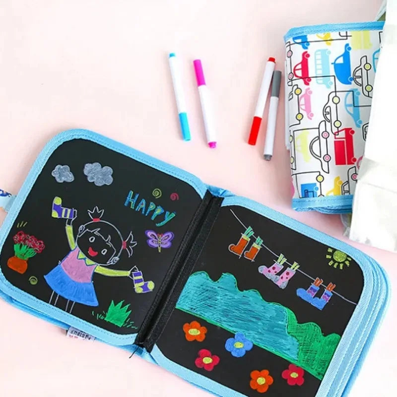 Quadro Mágico Infantil para Desenho – Livro Educativo com 6 Páginas Reutilizáveis e Canetas de Giz à Base de Água