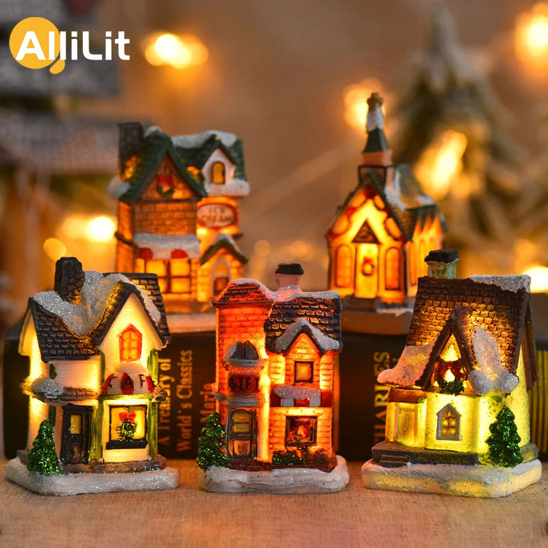 Decoração de Natal 2024: Escultura de Casa de Neve Luminosa em LED – Artesanato em Resina para Decoração de Casa e Presente de Natal para Crianças