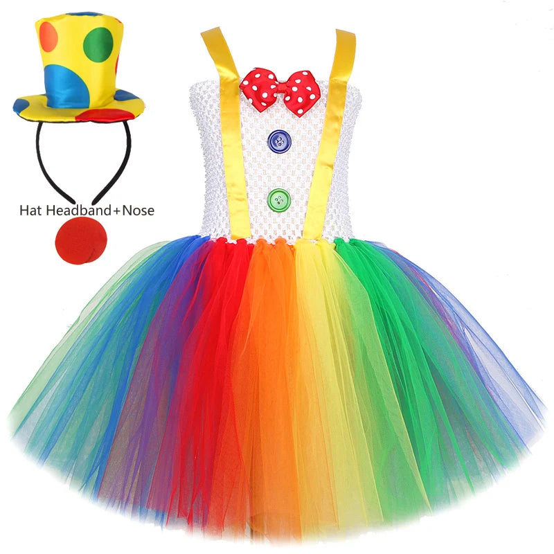 Fantasia de Palhaço Arco-Íris para Meninas - Vestido Tutu Divertido para Halloween, Aniversário e Carnaval