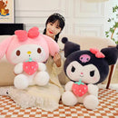 Sanrio morango Kuromi travesseiro de pelúcia para meninas, brinquedos de pelúcia macia, boneca Melody, presente, 22 cm, 35cm