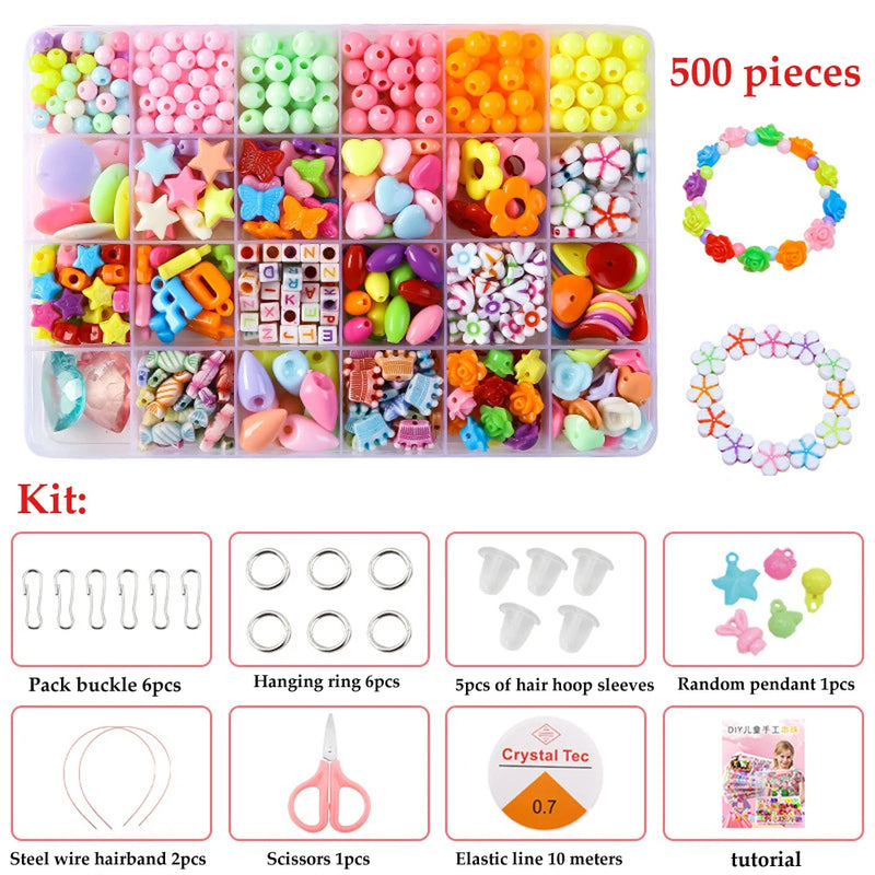 DIY Handmade frisado brinquedo para crianças, Criativo Loose Spacer Beads, Artesanato Making, Pulseira, Colar, Kit Jóias, Girl Gift, 500pcs