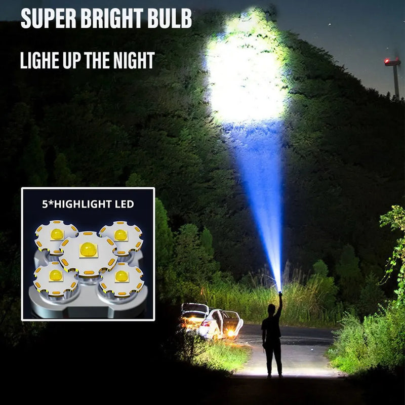 Lanterna LED de Alta Potência 5LED Recarregável, com Luz Lateral, 3 Modos de Iluminação, para Camping / Aventura Ao Ar Livre