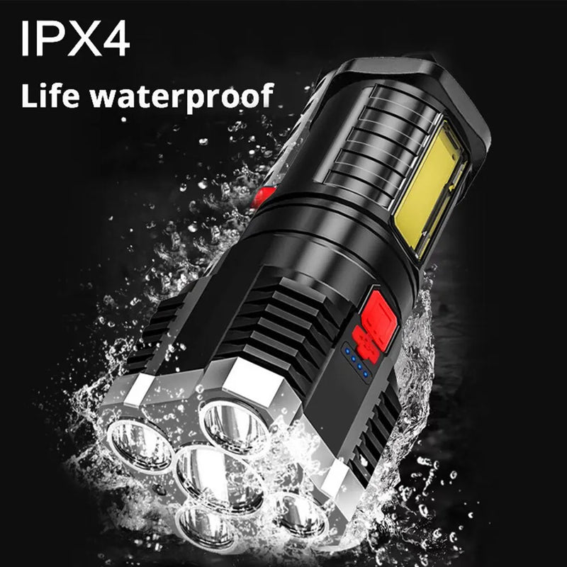 Lanterna LED de Alta Potência 5LED Recarregável, com Luz Lateral, 3 Modos de Iluminação, para Camping / Aventura Ao Ar Livre