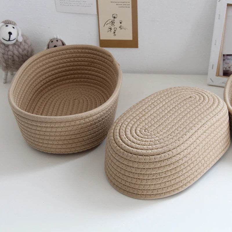 Caixa de armazenamento de artigos diversos de mesa, cesta tecida à mão, organizador de brinquedos infantis, artigos de papelaria de escritório, cosméticos, acessórios