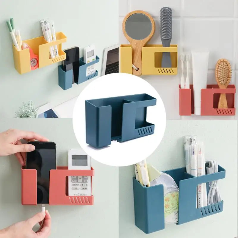 Organizador de controle remoto e telefone móvel, Suporte de parede, com espaço para carregador de celular, 2 em 1