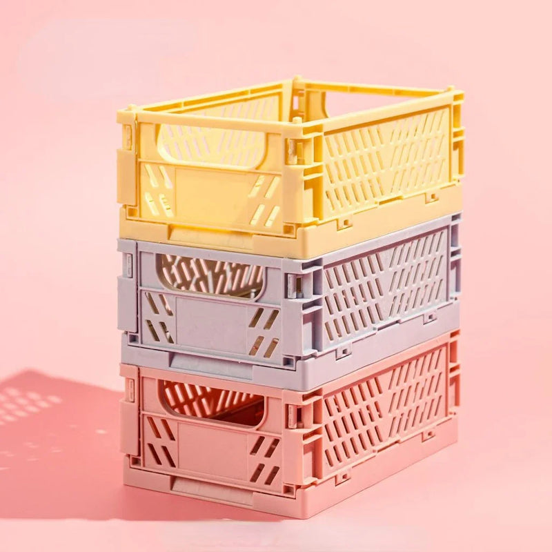 Caixa de armazenamento dobrável de plástico, organizador portátil, ideal para maquiagem, joias e brinquedos