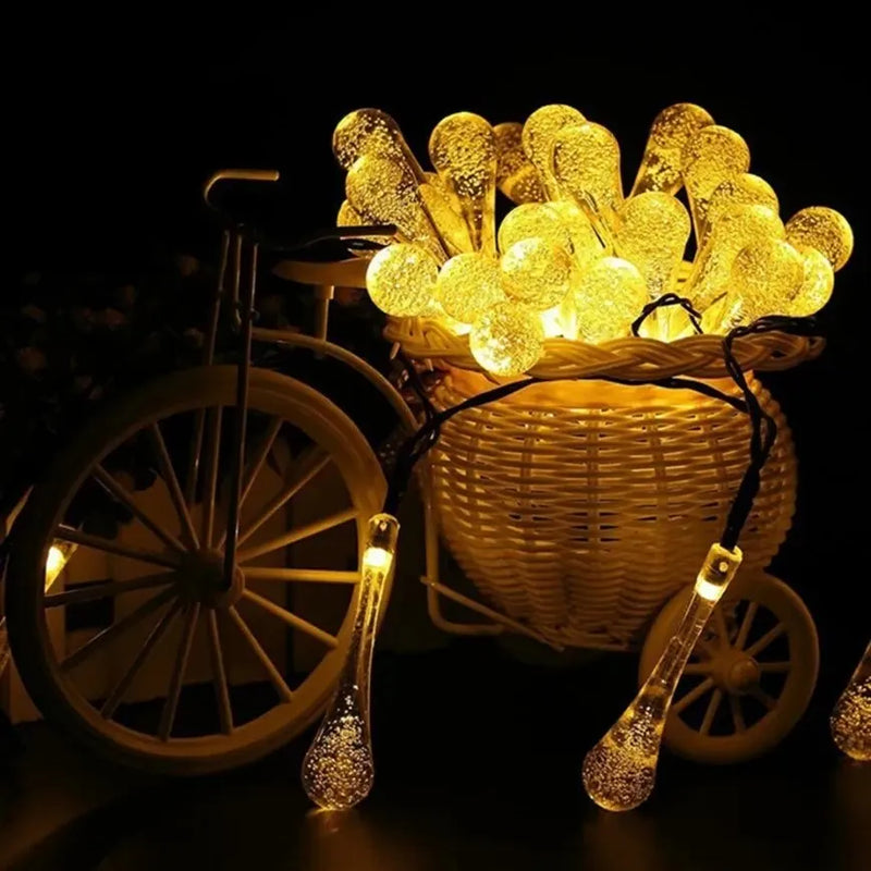Luzes de Cordão Solar com Gotas de Água – Decoração ao Ar Livre para Natal, Casamentos e Festas no Jardim