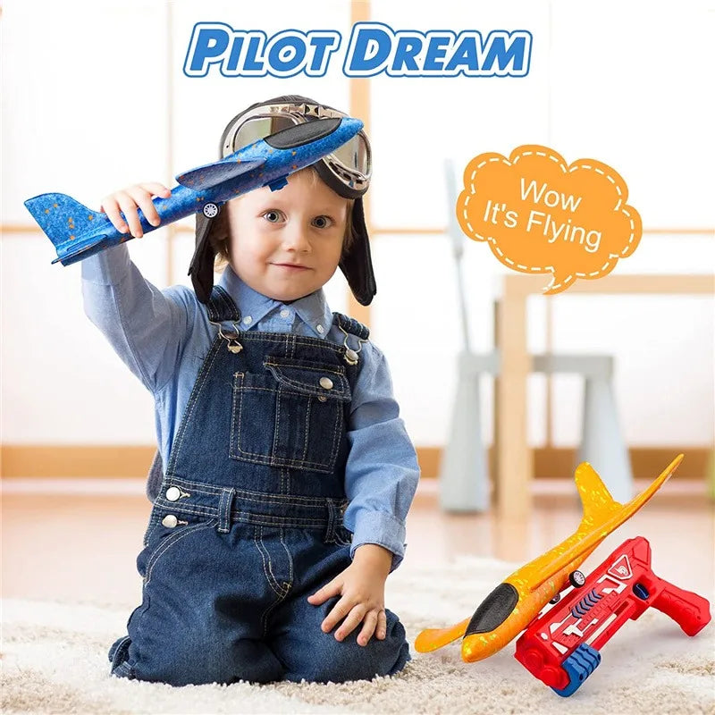 Brinquedos de avião catapultado para crianças, aviões lançadores, tiro artilheiro, brinquedos ao ar livre para meninos e meninas, presentes de aniversário e Natal