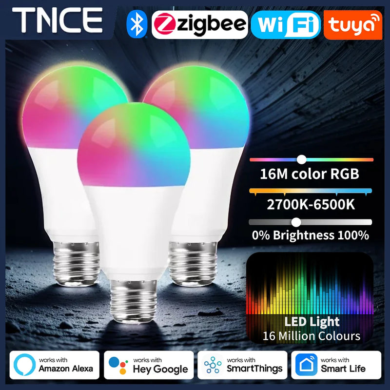 Lâmpada LED, Lâmpada E27, WiFi, Bluetooth, 2700-6500k, RGB, Aplicativo inteligente, Voz com Alexa, Google Home