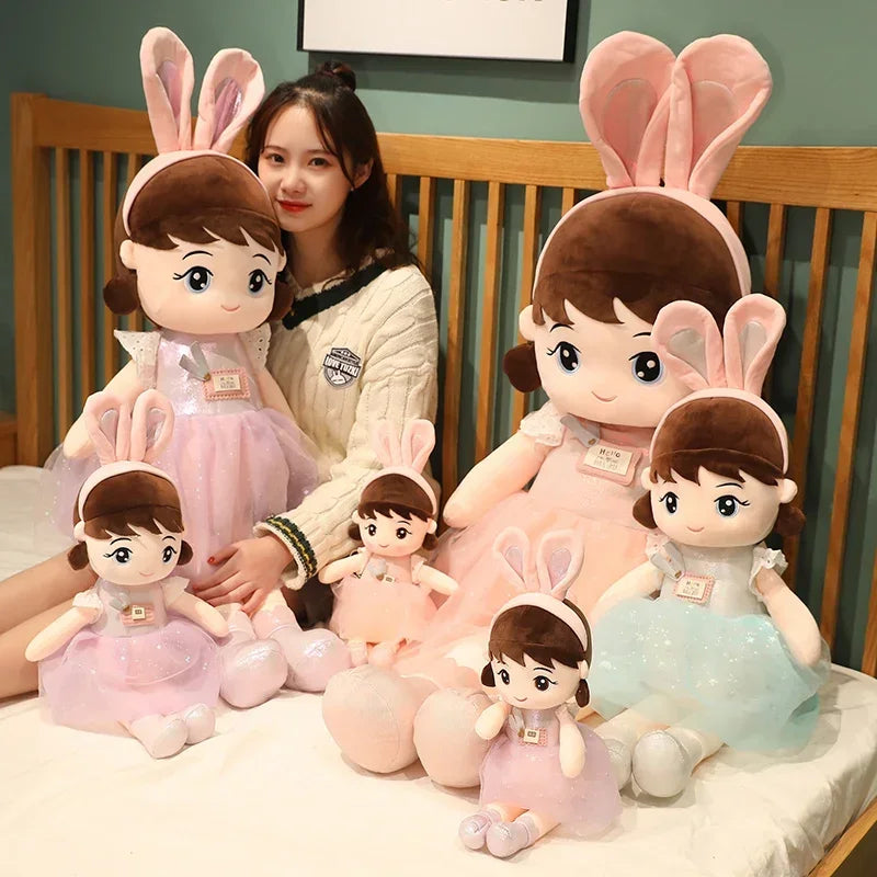 Bonecas Kawaii Plush Girl com orelha de coelho, bonecas macias recheadas, brinquedos adoráveis, aniversário infantil e presente dos namorados, 45cm