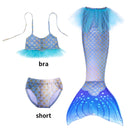 Conjunto de 3 Peças de Fantasia de Sereia para Meninas - Maiô Infantil para Festa na Piscina e Cosplay (4 a 13 anos)