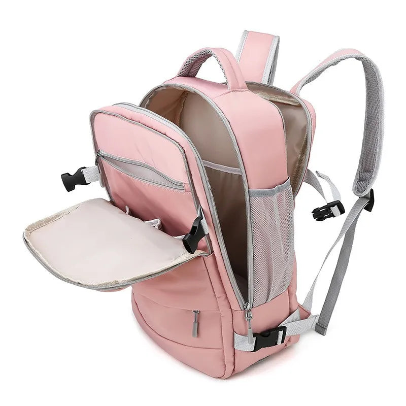 Mochila de viagem feminina, grande capacidade, à prova d'água, antifurto, casual, com alça de bagagem e porta de carregamento USB