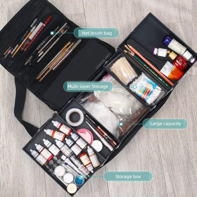 Bolsa de Maquiagem, Grande Capacidade, Kit de Ferramentas Multicamadas, Estojo de Armazenamento de Cosméticos, Bolsa de Higiene Pessoal, Novo