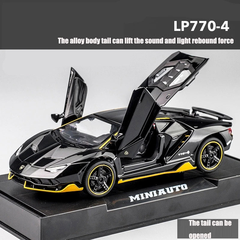 Modelo de Carro em Miniatura para crianças, metal, puxar para trás, carro esportivo, ornamento com para abrir a porta, presente criativo, brinquedos, escala 1:32