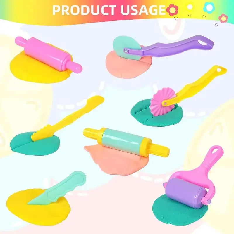 Conjunto de acessórios de massinha para crianças, ferramentas de massinha com vários moldes de plástico, rolos, cortadores, modelo de argila para crianças