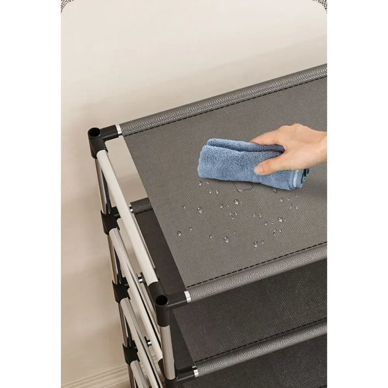 Sapateira de metal elegante, organizador simples de calçados, suporte que economiza espaço, prateleira preta para sala de estar