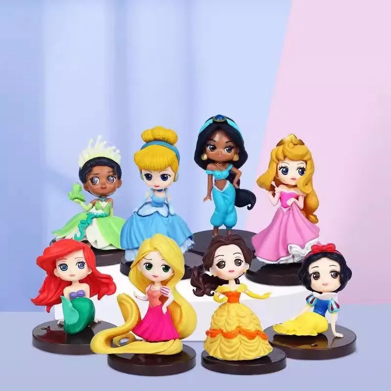 Action Figures das Princesas da Disney, Ariel, Rapunzel, presentes para Meninas, Boa Qualidade, 8pcs por conjunto