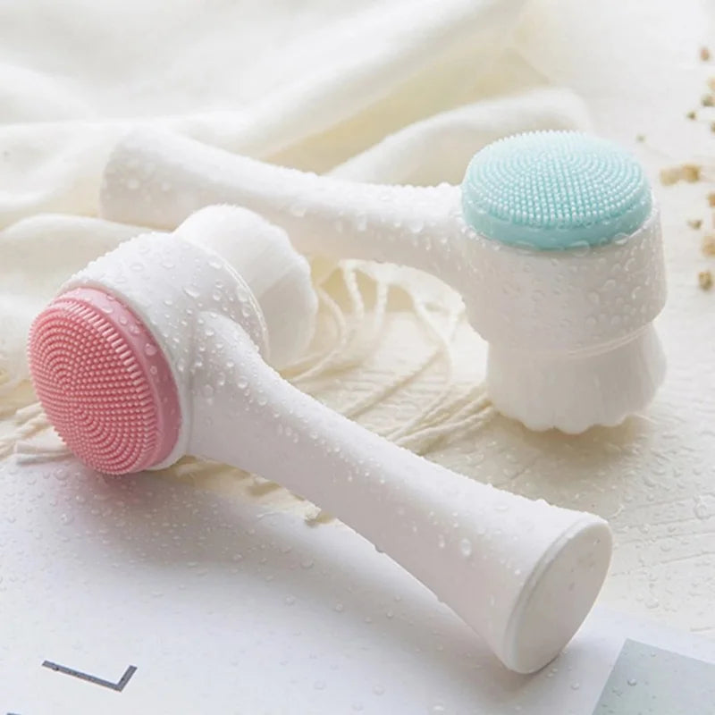 Dupla face Silicone Facial limpeza escova, massagem manual, cerdas macias esfoliante, lavagem facial, 3D