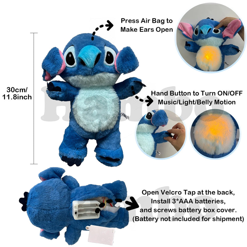 Pelúcia Musical Calmante para Bebês - Stitch Respiração Newborn com Sons Relaxantes para Sono Tranquilo | Companheiro de Dormir para Crianças e Recém-nascidos