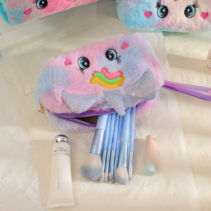 Estojo de Lápis de Pelúcia Fofo com Unicórnio – Estojo Estético Kawaii para Meninas e Crianças com Grande Capacidade