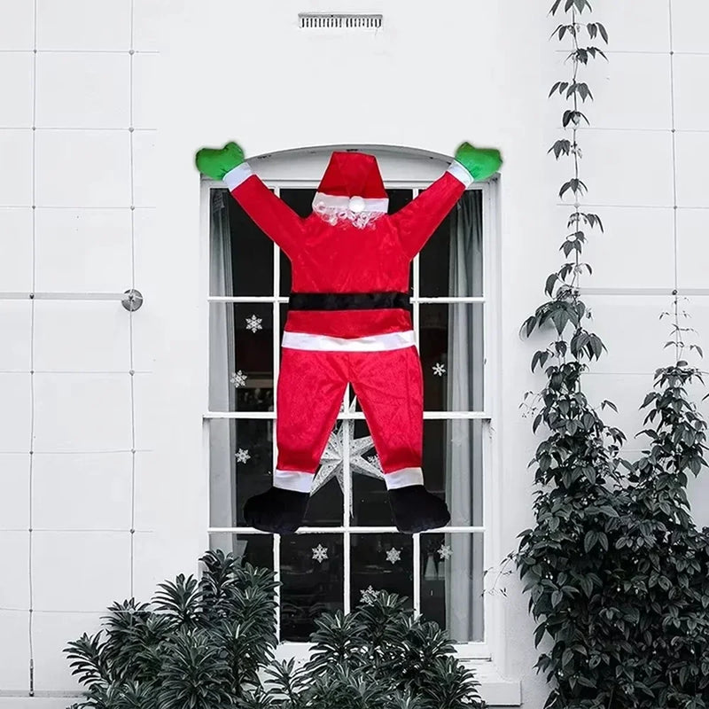 Decoração de Natal Suspensa de 1,7m – Papai Noel de Pelúcia Escalando Janela, Varanda ou Chaminé