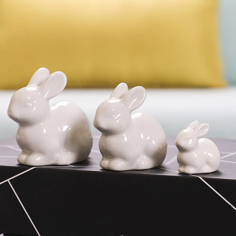 Miniatura de Coelho em Cerâmica – Decoração Encantadora para Casa, Presente de Páscoa e Artesanato