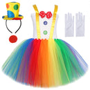 Fantasia de Palhaço Arco-Íris para Meninas - Vestido Tutu Divertido para Halloween, Aniversário e Carnaval