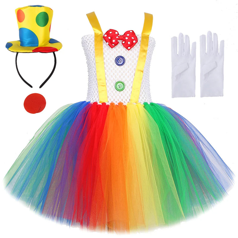 Fantasia de Palhaço Arco-Íris para Meninas - Vestido Tutu Divertido para Halloween, Aniversário e Carnaval