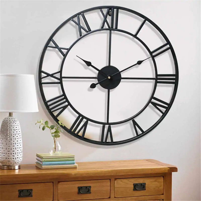 Moderno 3D grandes relógios de parede numerais romanos retro redondo metal ferro preciso silencioso nórdico pendurado ornamento decoração da sala estar