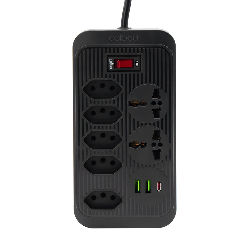Extensão Elétrica 2M 110-220V com USB e USB-C – Ideal para PC e Eletrônicos