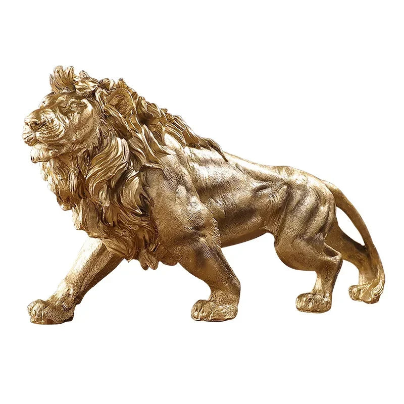 Leão king dourado de resina, ornamento de decoração para casa, escritório, estátua de animal, acessórios de decoração para sala de estar