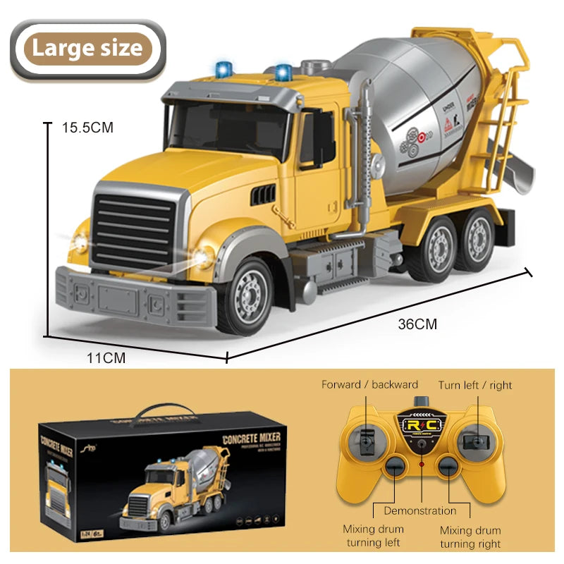 Escavadeira de Controle Remoto para Crianças, Caminhão De Mistura, Brinquedo Do Guindaste, Carro De Engenharia, Escavador, Caminhão Basculante, Presente, 2.4Ghz, 6 Canais, 1:24