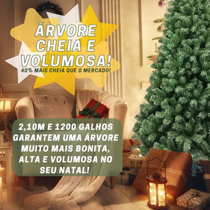Árvore de Natal Natural 2,10m - 1200 Ramos Gigantes com Base de Ferro