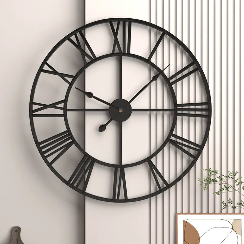 Moderno 3D grandes relógios de parede numerais romanos retro redondo metal ferro preciso silencioso nórdico pendurado ornamento decoração da sala estar