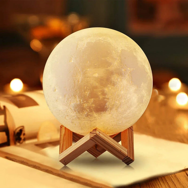 Lâmpada de LED da Lua / Moon Lamp Com Suporte, Abajur, Decoração do quarto, Presente para crianças, 8cm