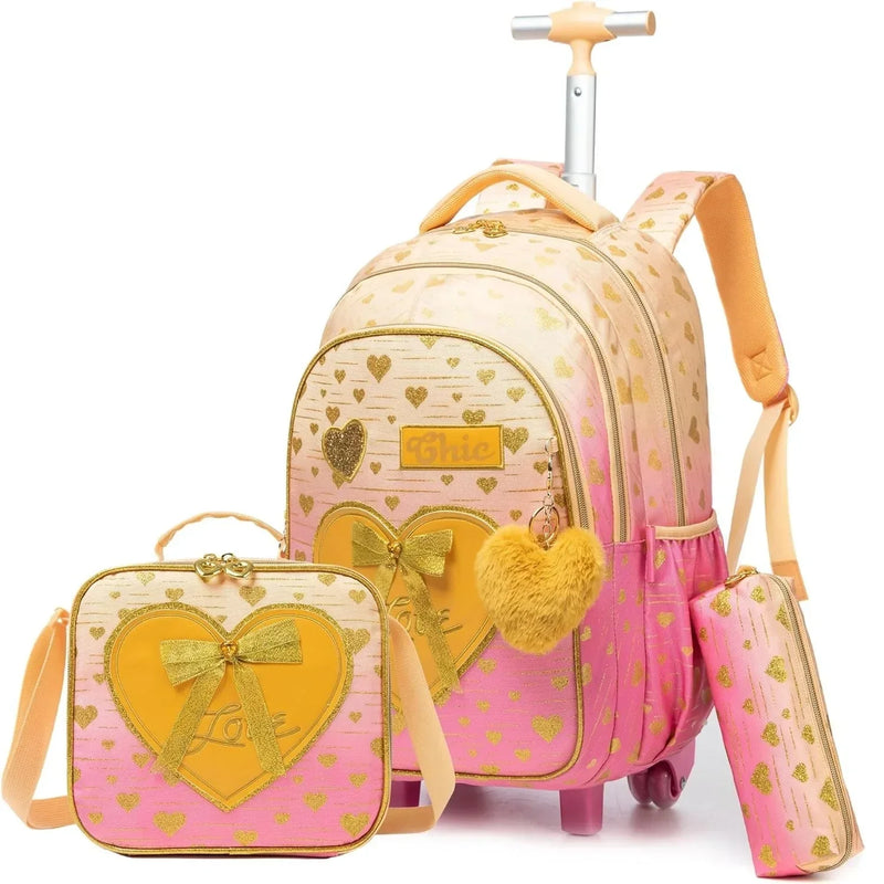 Conjunto de Mochila Escolar com Rodinhas para Meninas