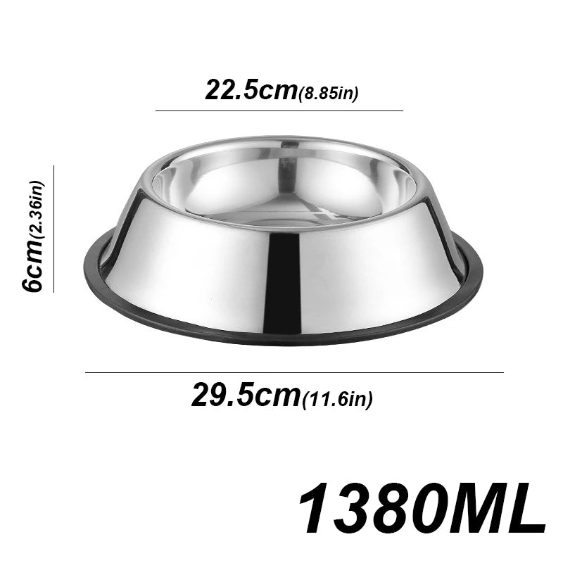 Tigela de Aço Inoxidável Antiderrapante para Pets – 6 Tamanhos, Resistente e Fácil de Limpar
