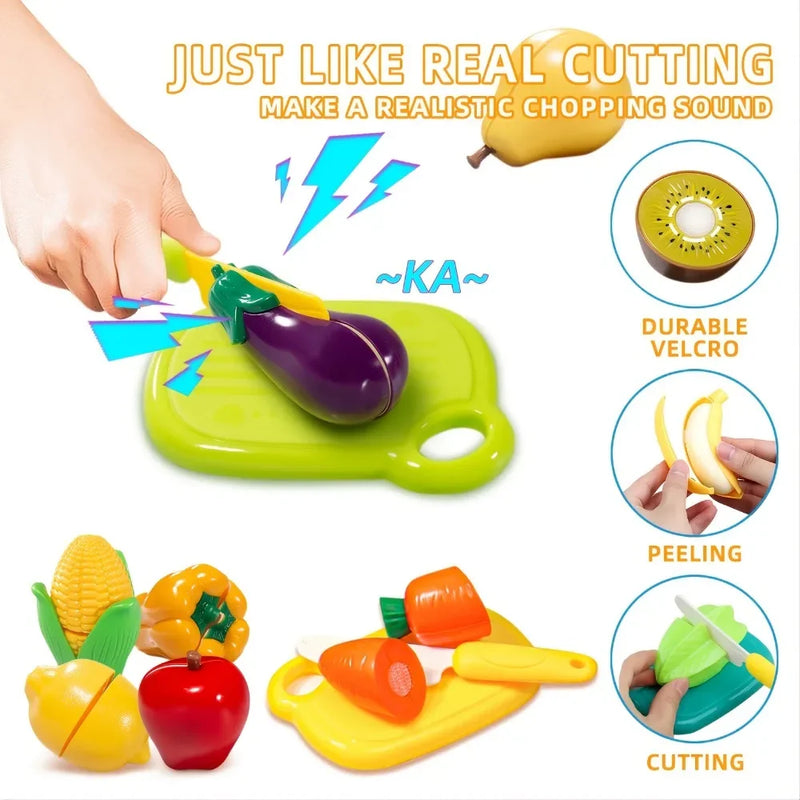 Conjunto de frutas e legumes para crianças, brinquedos de cozinha para meninos e meninas, presentes de Natal