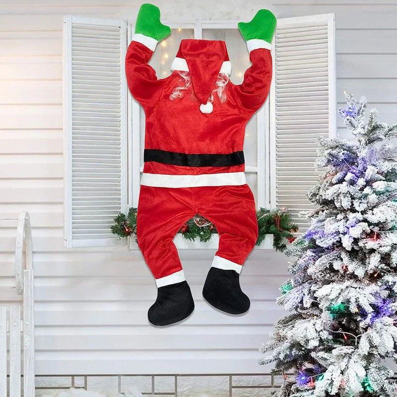 Decoração de Natal Suspensa de 1,7m – Papai Noel de Pelúcia Escalando Janela, Varanda ou Chaminé