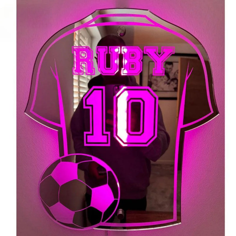 Luminária LED Espelhada Personalizada – Camisa de Futebol com Nome e Número