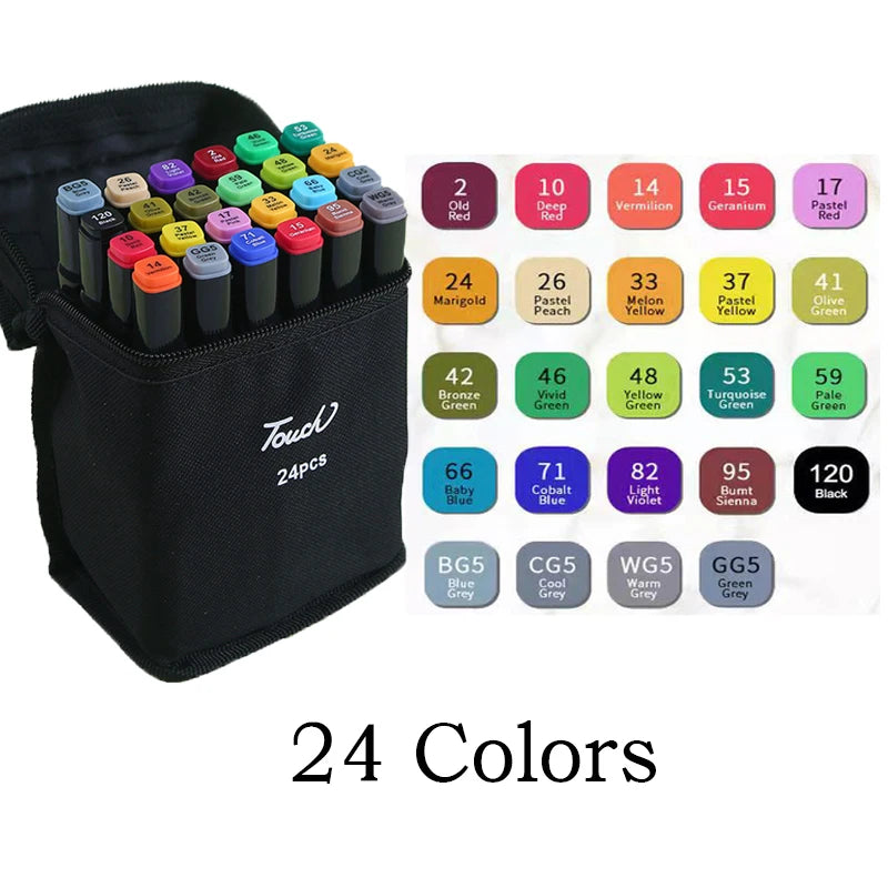 Conjunto de Marcadores Artísticos à Base de Óleo – 24, 36, 48 ou 60 Cores, Dupla Ponta para Desenho, Graffiti e Manga