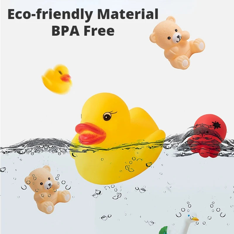 Animais bonitos / brinquedos de água de natação para crianças, borracha macia para apertar, faz som ao apertar, brinquedo de banho, 10 peças por pacote