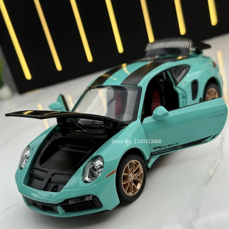 Modelo de brinquedo de carro de liga Turbo S para crianças, corpo de metal, Diecasts, Super Sport, função de licitação, veículos de brinquedos, presentes, 1:32, 911