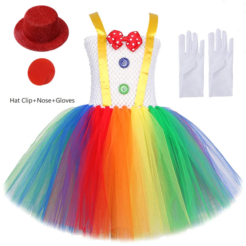 Fantasia de Palhaço Arco-Íris para Meninas - Vestido Tutu Divertido para Halloween, Aniversário e Carnaval