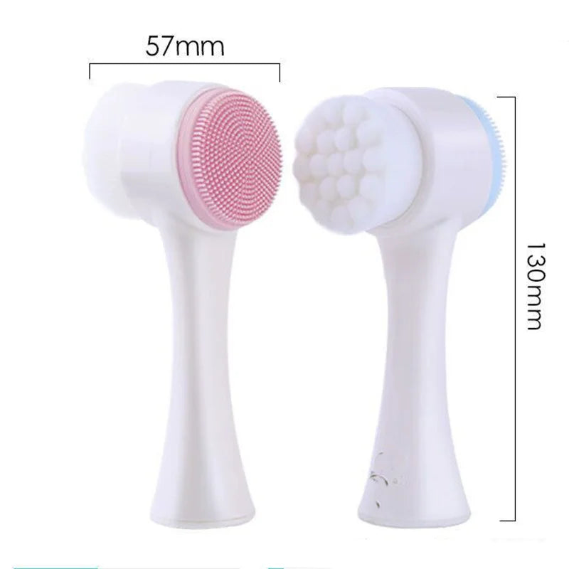 Dupla face Silicone Facial limpeza escova, massagem manual, cerdas macias esfoliante, lavagem facial, 3D