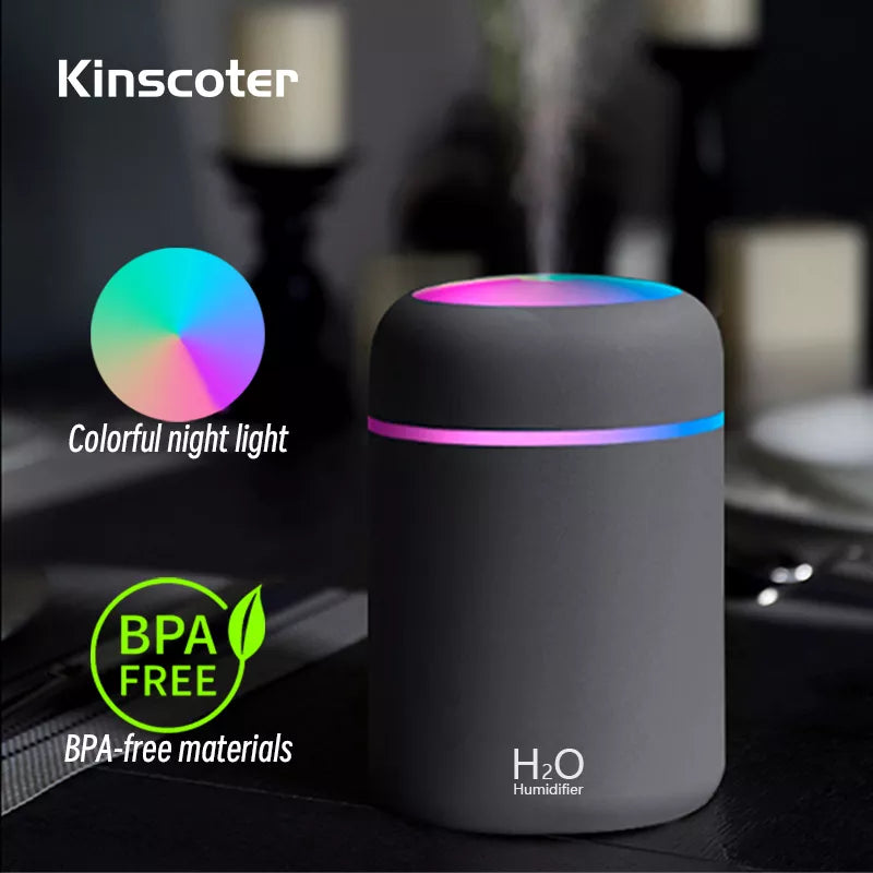 Mini Umidificador de Ar Portátil, Difusor de Aroma USB, Névoa para Quarto, Casa, Carro, Purificador de Plantas, 300ml