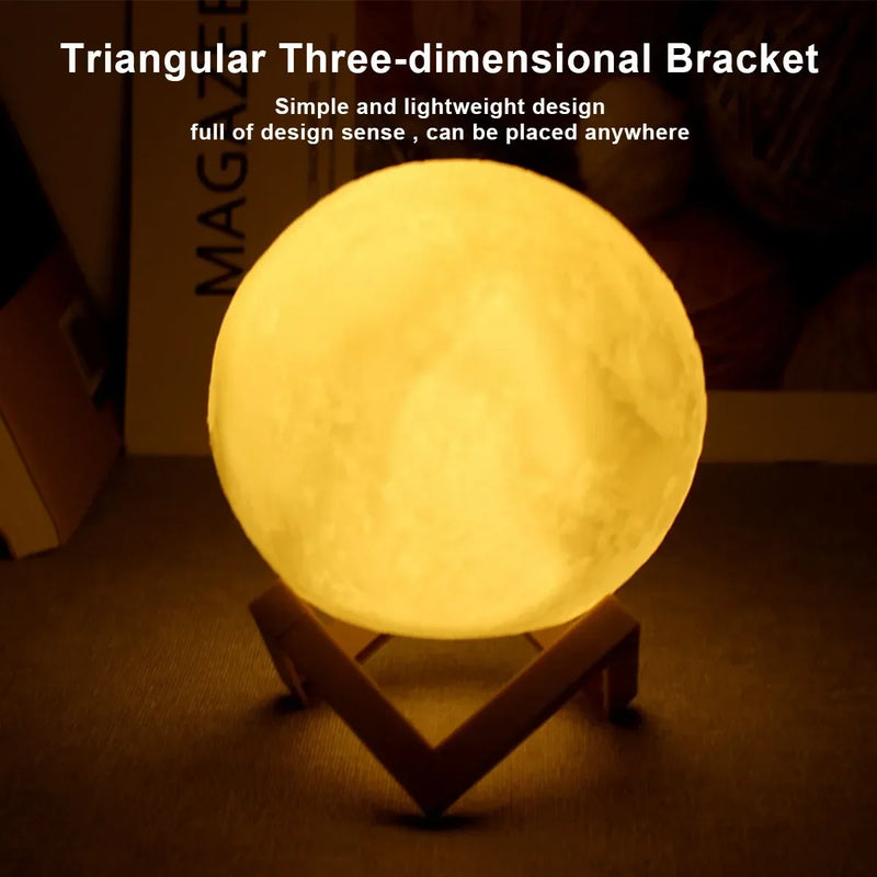 Lâmpada de LED da Lua / Moon Lamp Com Suporte, Abajur, Decoração do quarto, Presente para crianças, 8cm