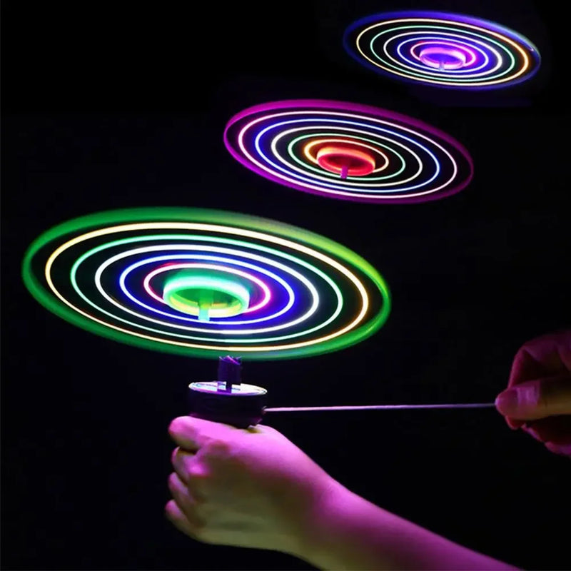Luminoso disco voador hélice brinquedos iluminação led puxar corda voando brinquedo ufo girando topo jogo ao ar livre esportes brinquedo  l