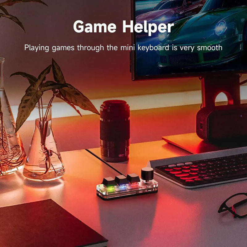 Macropad mecânico RGB, jogos, programação, teclas personalizáveis, switch vermelho, 3 teclas