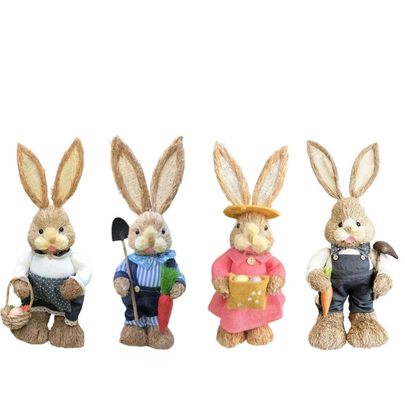 2PCS New Cute Straw Rabbits Bunny Decorations Easter Party Home Garden Wedding Ornament Photo Props Crafts 35cm Cute Home Decor